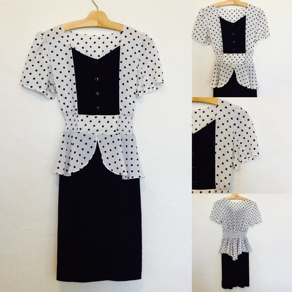 Dresses & Skirts - Vinatge 80s Black & White Polka Day Dress